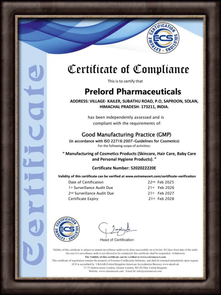 Company Certificate Prelord Pharmaceuticals